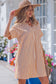 Brown Stripe Pinched V Neck Turn-up Cuffs Shift Mini Dress