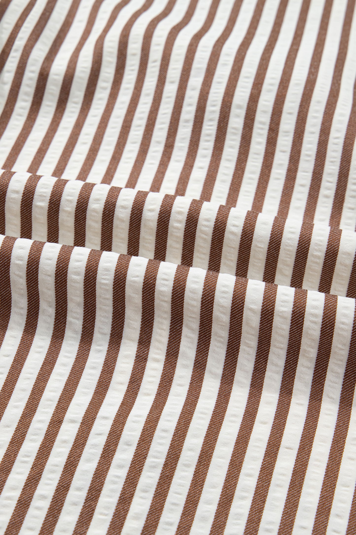 Brown Stripe Knot Waist Puff Sleeve Button Down Mini Shirt Dress