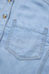 Beau Blue Half Sleeve Button Down Ruffled High Low Chambray Shirt