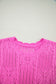 Beau Blue Pointelle Knit Patterned Scalloped Trim Short Sleeve Sweater