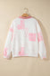 Pink Floral Quilted Half Button Pocketed Pullover Sweatshirt