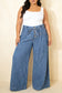 Sky Blue Stripe Plus Size Buttoned Loose Wide Leg Denim Pants