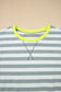 Black Stripe Contrast Ribbed Banding Long Sleeve Blouse Loose Shorts Set