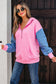 Parchment Checkered Patchwork Kangaroo Pocket Half Zipper Hoodie