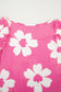 Pink Floral Textured Ruffled Short Sleeve Square Neck Blouse