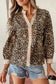 Khaki Contrast Striped Trim V Neck Leopard Shirt