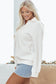 White Textured Pocketed Collared V Neck Pullover Sweatshirt