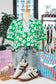 Green Flower Printed Contrast Patchwork Collar Short Sleeve Blouse
