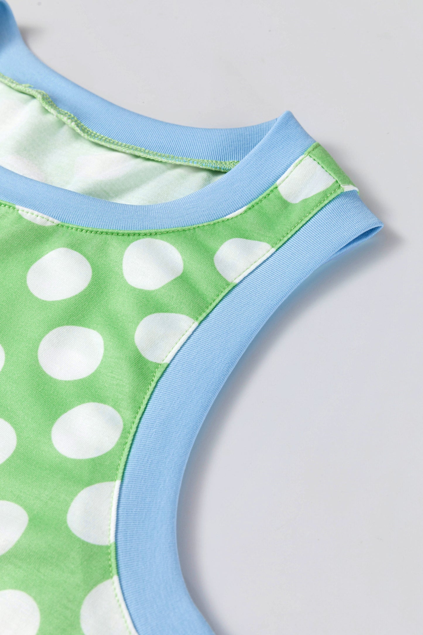 Green Polka Dot Contrast Trim Round Neck Loose Tank Top