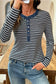 Gray Stripe Denim Contrast Collar Half Button Long Sleeve Top