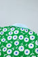 Green Flower Printed Contrast Patchwork Collar Short Sleeve Blouse