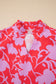 Red Floral Three Quarter Sleeves Ruffle Hem Mini Dress