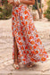 Blue Bohemian Floral Print Tiered Maxi Skirt with Split