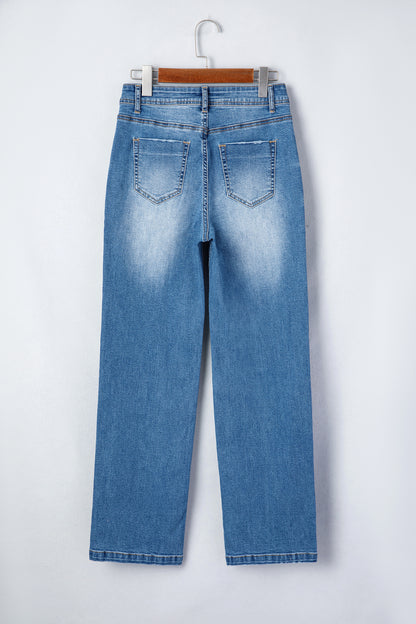 Myosotis Acid Washed Straight Leg Full Length Casual Jeans