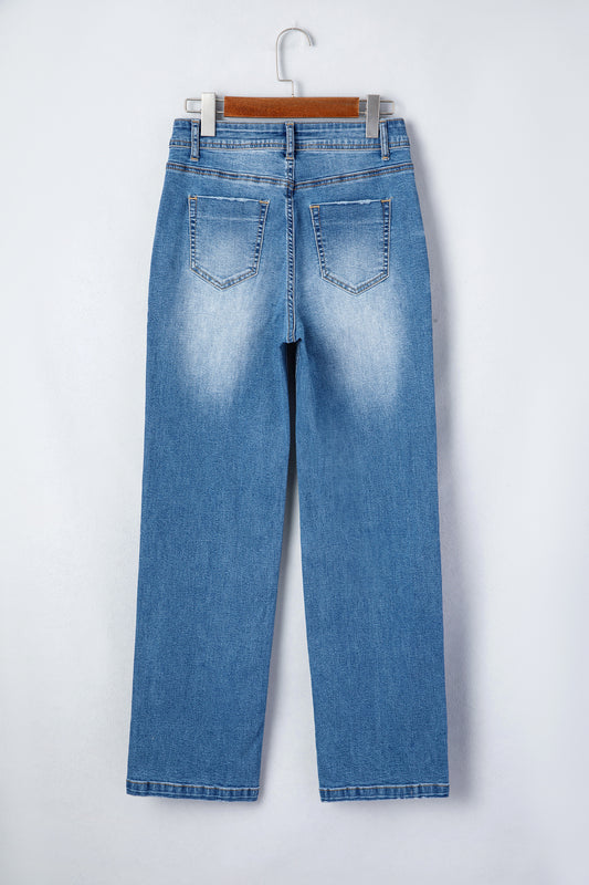 Myosotis Acid Washed Straight Leg Full Length Casual Jeans
