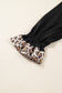 Black Plus Size Notched Neck Leopard Trim Flounce Long Sleeve Shift Dress