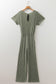 Dark Grey Ribbed Keyhole Short Sleeve Wide Leg Jumpsuit