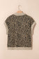 Beige Ribbed Patchwork Collar Cuffed Sleeve Leopard Plus Top