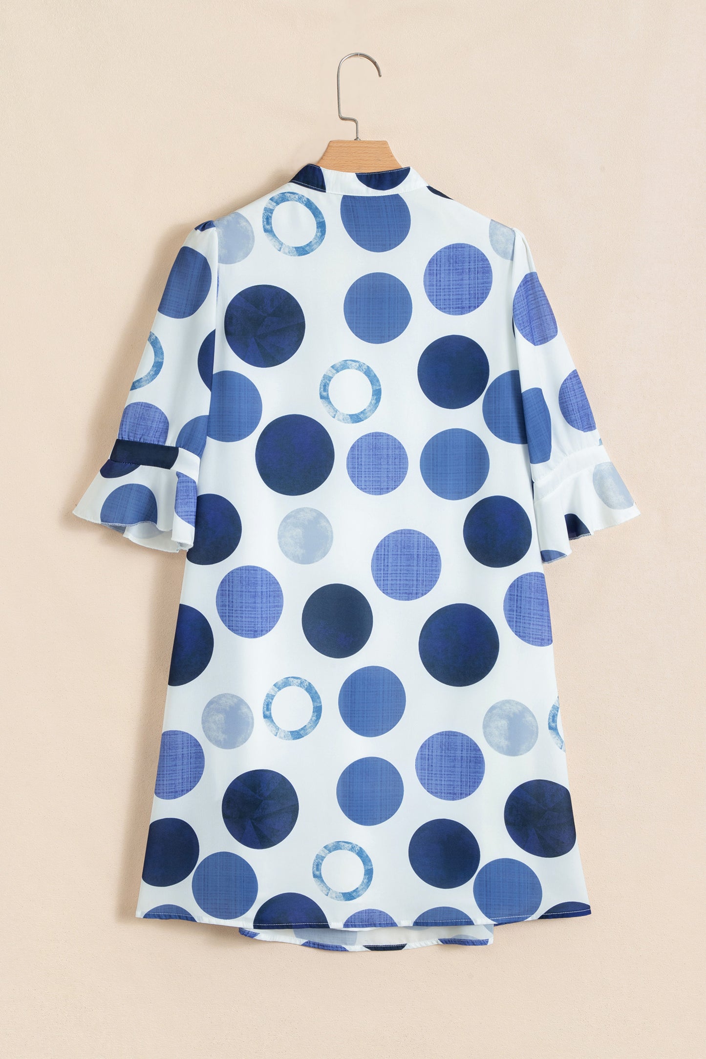 Green Polka Dot Print Flounced Half Sleeve Casual Vacation Style Mini Dress