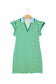 Green Stripe Print Contrast Collar Split Neck Flutter Sleeve Short Dress