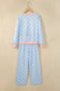 Sky Blue Polka Dot Contrast Trim Long Sleeve Top Drawstring Shift Pants Set