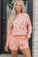 Sky Blue Polka Dot Print Drop Shoulder Pullover Drawstring Shorts Set