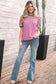 Brown Stripe Short Puff Sleeve Contrast Trim Round Neck Tee
