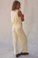 Beige Solid Color Tank Top and Smocked Waist Pants Set