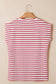 Red Stripe Textured Knit Button Detail Short Sleeve Casual Tee