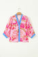 Multicolour Floral Half Sleeve Striped Trim V Neck Blouse