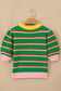 Green Stripe Colorblock Trim Half Sleeve Sweater Top