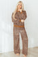 Khaki Leopard Pullover and Pants 2pcs Outfit with Bow Embroidery