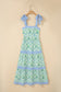 Pink Geometric Floral Print Striped Patchwork Detail Sleeveless Dress