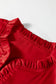 Fiery Red Solid Color Frilled V Neck Bow Detail 3/4 Sleeve Blouse