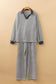 White Stripe Collared Pullover Top and Drawstring Pant Set