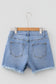 Beau Blue Asymmetric Raw Hem Distressed Whiskery Denim Shorts