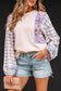 Delicacy Ricrac Trim Floral Plaid Patchwork Puff Sleeve Blouse