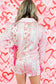 Pink Mixed Floral Print Contrast Piping Trim Satin Tie 2pcs Pajama Set