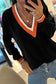 Black Contrast Striped Trim V Neck Varsity Sweater