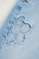 Beau Blue Flower Patched Light Wash Cropped High Waist Jeans