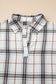 Red Plaid Print Collared V Neck Loose Blouse with Side Slits