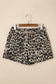 Brown Retro Leopard Print Lace-up Elastic Waistband Mid Rise Denim Shorts