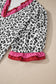 Pink Stripe Ruffled Trim V Neck Leopard Print Short Sleeve Blouse