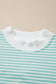 Pink Stripe Cuffed Sleeve Contrast Mock Neck Tee Casual 2pcs Short Set