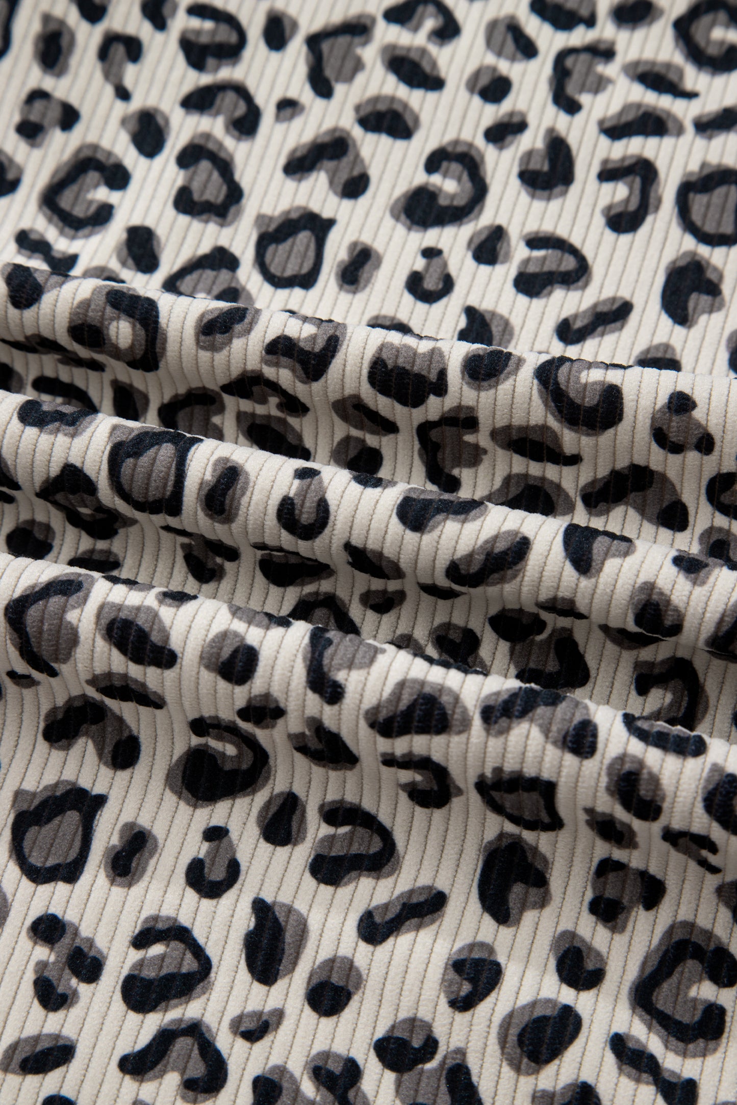 Brown Leopard Print Quarter Zip Corduroy Sweatshirt