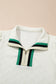 White Textured Jacquard Colorblock Edge Puff Sleeve Quarter Zip Mini Dress