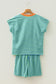 Pink Stripe Colorblock Trim V Neck Tee Drawstring Elastic Waist Short Set