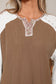Dark Khaki Twisted Ribbed Leopard Lace Contrast Patchwork Long Sleeve Top