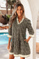 Black Leopard Print Striped Color Block Trim V Neck Bracelet Sleeve Mini Dress
