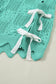 Beau Blue Pointelle Knit Patterned Scalloped Trim Short Sleeve Sweater